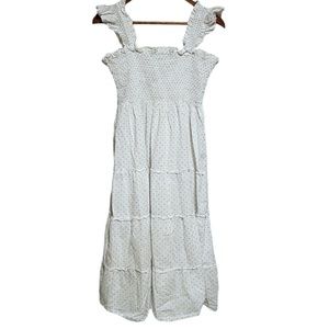 Hill House The Ellie Nap Dress in White/Blue Swiss Dot Size Medium